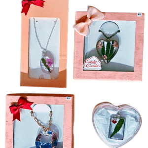 Various handmade resin necklaces with real flowers and hemp leaves